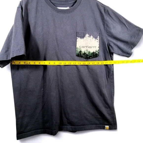 Carhartt Mens L Relaxed Fit Cotton Gray Blue Pine Forest Graphic Pocket T Shirt - Picture 7 of 12